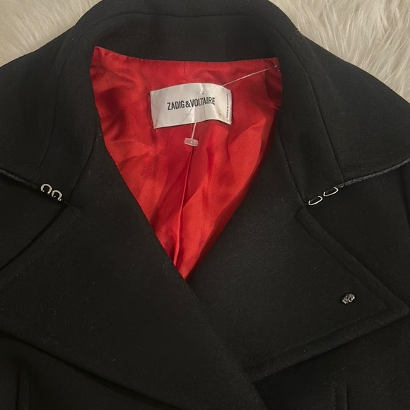 Zadig & Voltaire Black Peacoat Wool-Blend Structured PTP 17 inches - Picture 2 of 7